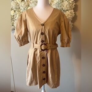 Moon Orchid Tan Button-Down Belted Cotton Dress